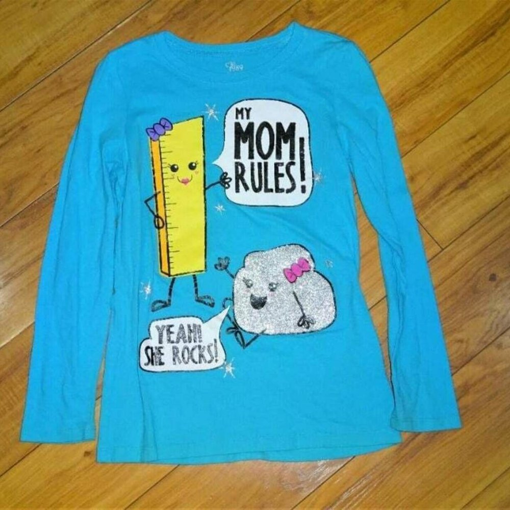 My mom Rules dark teal aqua turquoise tee shirt long sleeve girls top